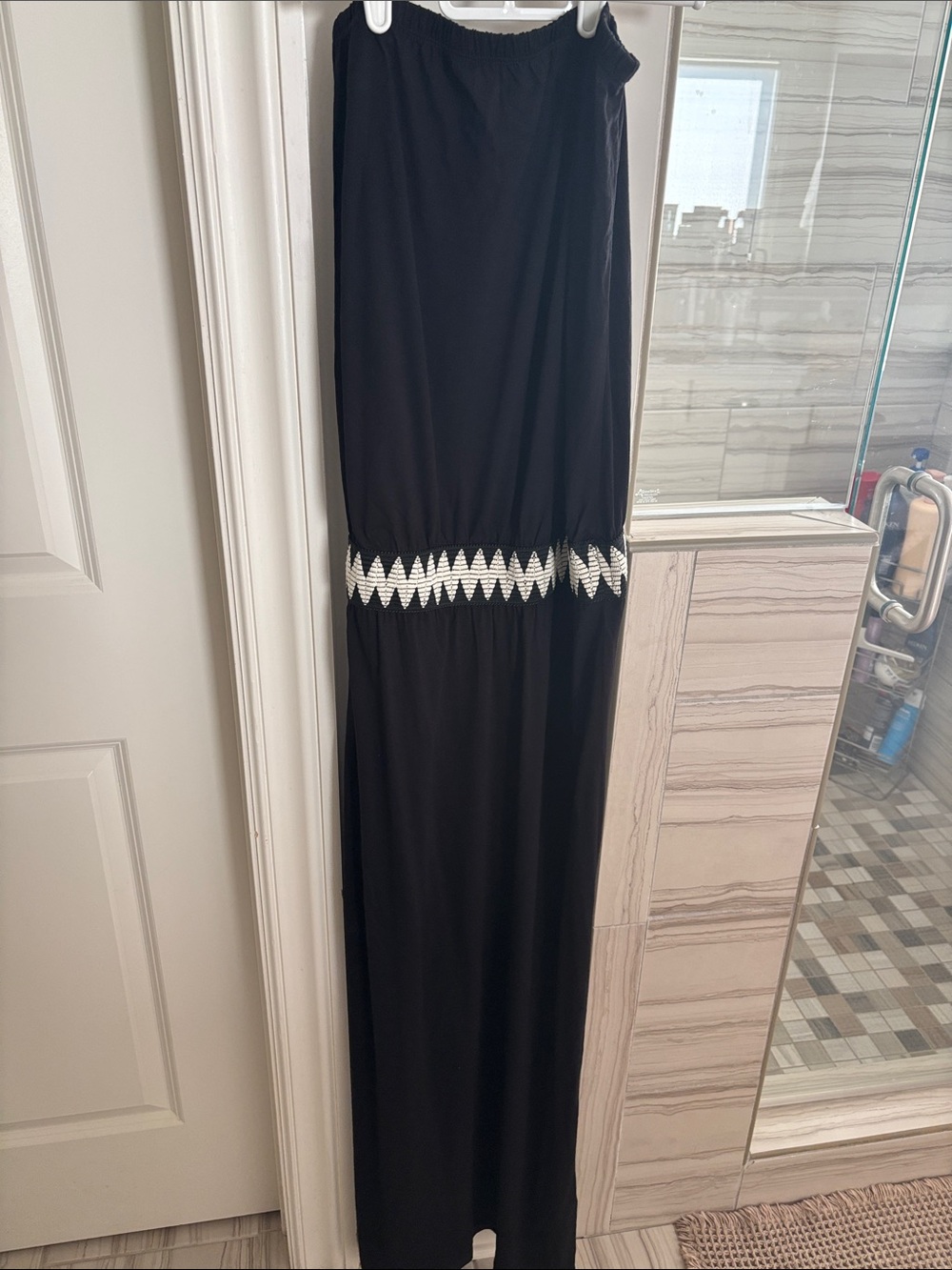 Lascana Black Maxi Dress with White Zigzag Trim